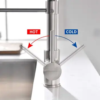 Fapully Virtuvės Maišytuvas LED Šviesos Kabinoje Sumontuoti Šepečiu Pavasario išgriauti Dual Purškimo Vandens Karšto ir Šalto Vandens, Virtuvės Maišytuvas Bakstelėkite