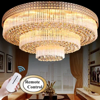 Prabangus LED aukso kambarį round crystal apšvietimas atmosferos Europos stiliaus modernus pailgos lempos trijų sluoksnių ribos žibintai