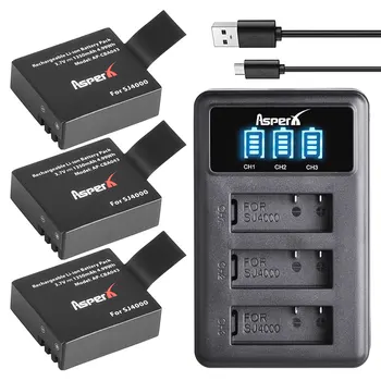 3Pcs SJ4000 PG1050 Baterija Bateria + LED 3Slots USB Įkroviklio SJCAM SJ4000 SJ5000 EKEN M10 4K H3 H8, H9 GIT-LB101 GIT PG900