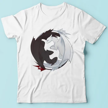 Kaip Mokyti Savo Drakonas juokingas anime marškinėlius vyrų vasara naujas baltos spalvos laisvalaikio marškinėliai Toothless ir Šviesos Fury t-shirts