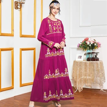 Siskakia Maxi Suknelės Moterims, Elegantiškas Etninės Siuvinėjimo Multi-layer Plisuotos Sūpynės ilgomis Rankovėmis Musulmonų arabų Suknelė Rudenį 2020 m.