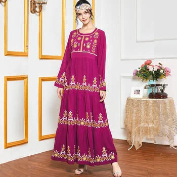 Siskakia Maxi Suknelės Moterims, Elegantiškas Etninės Siuvinėjimo Multi-layer Plisuotos Sūpynės ilgomis Rankovėmis Musulmonų arabų Suknelė Rudenį 2020 m.