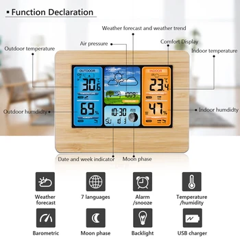 Daugiafunkcinis Skaitmeninio Oras Laikrodis-Žadintuvas, LCD Belaidžio Kalendorius Termometras Prognozė Stoties Laikrodis Patalpų Lauko JAV Plug