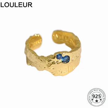 LouLeur Nereguliarus 925 Sterlingas Sidabro Žiedas Dizainas Mėlyna Cirkonis Žiedai Moterims, Papuošalai Reguliuojamas Žiedo 2020 Tendencija Sidabras 925