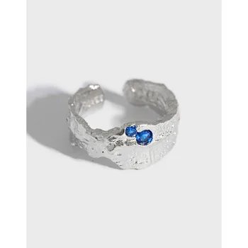 LouLeur Nereguliarus 925 Sterlingas Sidabro Žiedas Dizainas Mėlyna Cirkonis Žiedai Moterims, Papuošalai Reguliuojamas Žiedo 2020 Tendencija Sidabras 925