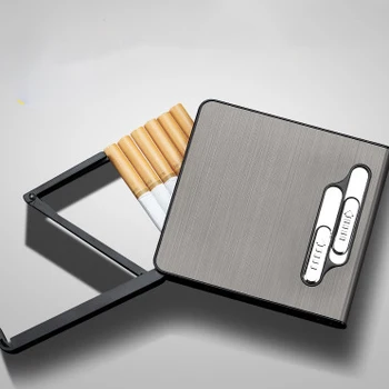20 cigarečių Plonas Aliuminio Metalo Automatinis Cigarečių Atveju Dėžutė Su USB Įkrovimo Vėjo dujos Žiebtuvėliams Dydis 98*93*18.5 mm