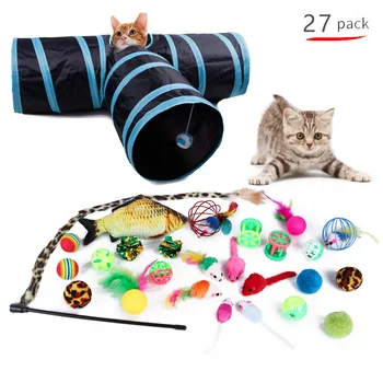 27Pcs Kačių Žaislų Rinkinys Įdomus Išardomi Tunelio Kanalo Plunksnų Kamuoliukai Pelių Formos Kačiukas Širdys String Kačių Žaislai, Interaktyvios
