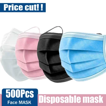 500Pcs Vienkartinės Veido Kaukė 3 Sluoksnis Lankelį Filtras Masken Neaustinių Kvėpuojantis Apsaugos Burnos Kaukę mascarilla Juoda maske