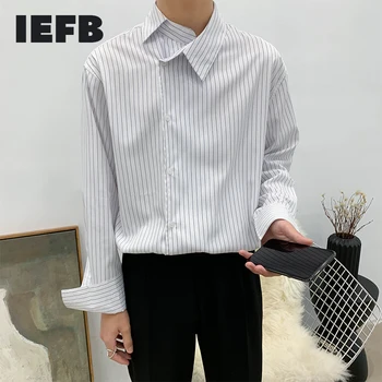 IEFB /vyriški drabužiai 2021 Pavasario mados naujas Asimetrinis asmenybės atvartas dryžuotas verslo atsitiktinis marškinėliai visas rungtynes, laisvi viršuje 9Y1202