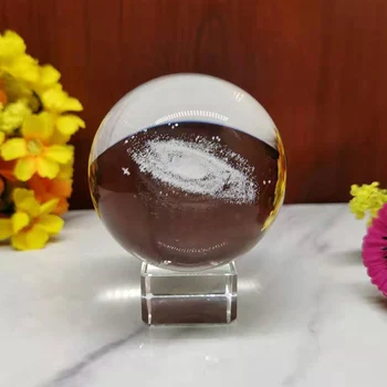 6CM Skersmens Pasaulyje Galaxy Miniatiūros Crystal Ball 3D Lazeriu Graviruotas Kvarco Stiklo Rutulio Sfera, Namų Puošybai Aksesuarai Dovanos