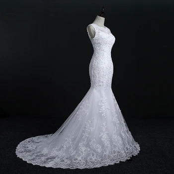 Geriausia Pardavimo Plius Dydžio baltos Vestuvinės suknelės Undinė Nėrinių Vestuvės, nuotaka, ravėjimas Suknelė grindų ilgis chalatai pigūs-wedding-dress