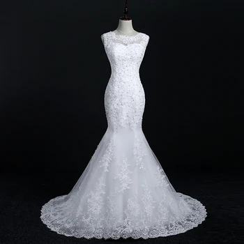 Geriausia Pardavimo Plius Dydžio baltos Vestuvinės suknelės Undinė Nėrinių Vestuvės, nuotaka, ravėjimas Suknelė grindų ilgis chalatai pigūs-wedding-dress
