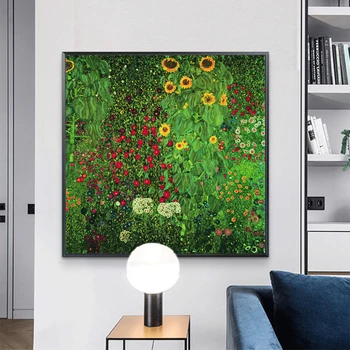 Gustav Klimt Gėlės Drobės, Paveikslai Ant Sienų, Menas, Plakatų Ir grafikos Ūkio Sodas su Saulėgrąžomis paveiksl Namų Puošybai