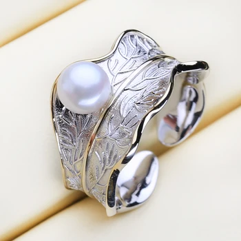 FENASY 925 Sterlingas Sidabro Žiedas Natūralių Gėlavandenių Perlų Žiedai Moterims, Sidabro ir Aukso Spalvos Užsakymą Moterų Žiedas Fine Jewelry
