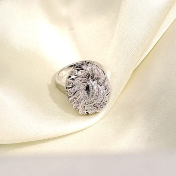 Retro Kristalų Gėlių Lapai Nutiesti Kubinis Cirkonis Perlas Balto aukso Spalvos Žiedas Moterų Vestuvės Dovanų Dropshipping