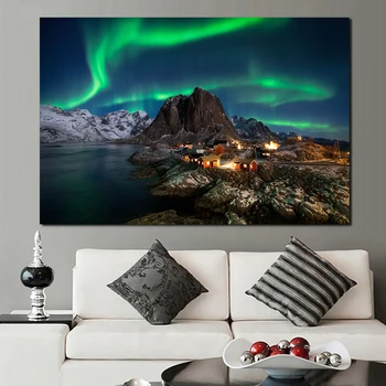 Norvegijos Sala Jūroje Sniego Kalnai Aurora Kraštovaizdžio Sienos Menas Drobė Plakatus Spausdina Tapybos Sienos Nuotraukas Kambarį Namų Dekoro