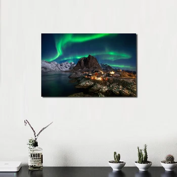 Norvegijos Sala Jūroje Sniego Kalnai Aurora Kraštovaizdžio Sienos Menas Drobė Plakatus Spausdina Tapybos Sienos Nuotraukas Kambarį Namų Dekoro