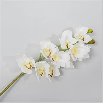 Flone 10 Galvą Dirbtinis Cymbidium Gėlių Latekso Orchidėja Netikrą Gėlių Nekilnojamojo Touch Gėlių Filialas Vestuvių Namo Šalis, Pavasarį Apdaila
