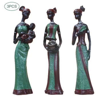 3pcs Moterų Meno Kūrinys, Afrikos Skulptūra Kambarį Papuošalai Derliaus Dervos Statula Namų Dekoro Desktop Black Figūrėlės Amatų Dovana