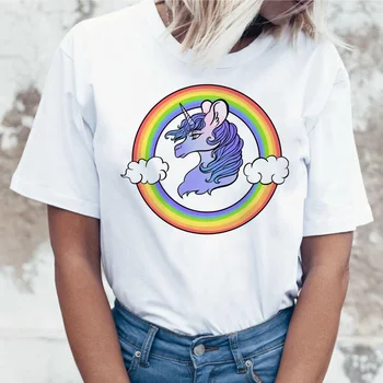 Vaivorykštė marškinėliai moterims kawaii estetinės harajuku ulzzang 2019 viršuje Vasaros 90-ųjų grunge stiliaus korėjos tee marškinėliai moteriška O Kaklo Grafinis