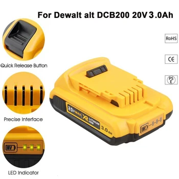 20V 3000mAh DCB200 Li-ion Įkraunama Baterija / Kroviklis, DEWALT DCB203 DCB181 DCB182 DCB201 DCB201-2 DCB205-2 L50 powertool
