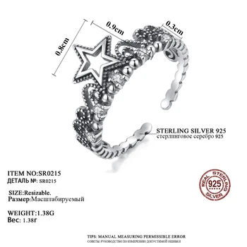 CZCITY Madinga, Originali 925 Sterlingas Sidabro Atidaryti Žiedai Moterims Star Dizainas Piršto Derliaus Žiedai Jubiliejų Fine Jewelry anelli