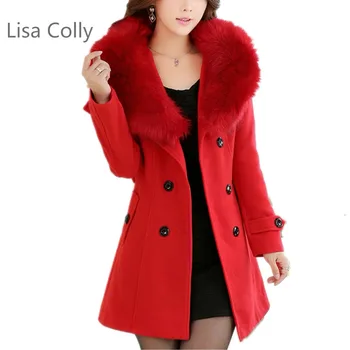 Lisa Colly Plius 5xl Pavasarį, Rudenį Moterų Mados Kailio apykakle dvieiliai Paltas, Paltai aukštos kokybės moterų striukė streetwear