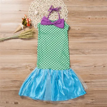 Vaikams, Kūdikių Mergaitės, Mermaid Dress Off Peties Apynasrio Animacinių filmų Suknelė Backless Lankas Tiulio Kratinys Princesė Fancy Dress Kostiumai, 3-12T