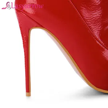 Lasyarrow Moterų aukštakulniais Stiletto Batai Seksualus Per kelius siekiantys Batai Seksualių Moterų Batai Raudona Juoda Lakinės Odos Ilgi Batai RM112