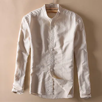 Prekės ženklo Vyrai Lininius Marškinius ilgomis Rankovėmis Kinų Mandarinų Apykaklės Slim Fit vientisos Spalvos Vasaros Kanapių Lininius Marškinius Mados Viršūnes 2020 m.
