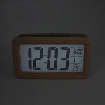 Paprastas Nustatymas Medinis Skaitmeninis Laikrodis-Žadintuvas su Temperatūra, Data, Apšvietimas, Atidėti Funkcijas, Miegamojo Ne Tiksi