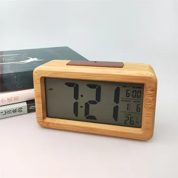 Paprastas Nustatymas Medinis Skaitmeninis Laikrodis-Žadintuvas su Temperatūra, Data, Apšvietimas, Atidėti Funkcijas, Miegamojo Ne Tiksi