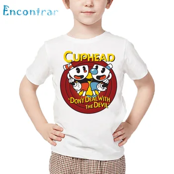 Vaikams, Cartoon Cuphead Spausdinti marškinėliai Vaikams Tepdami Cuphead Dizaino Vasaros Viršūnes Berniukų ir Mergaičių Atsitiktinis White T-shirt,HKP5199