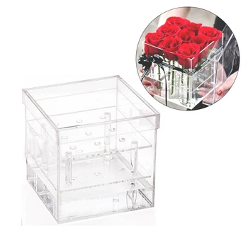 Akrilas Skaidri Rožių Gėlių Laikymo Dėžutė Makiažas Organizatorius Kosmetikos Atveju Laikiklis Su Dangteliu Makiažas Organizatoriaus Valentino Dieną