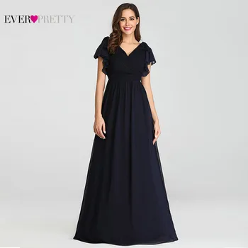 Kada nors Gana Tamsiai Mėlyna Elegantiškas vakarines Sukneles 2020 M Ilgio-line Šifono V-kaklo Elegantiškas Šalis, Chalatai, Plius Dydis Vestuvių Suknelės, Šaliai