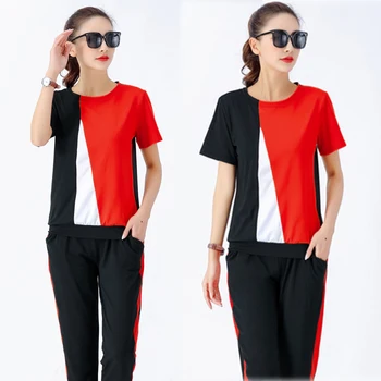 YICIYA sportiniai kostiumai moterims raudona 2 gabalas rinkiniai 2020 m. sportinę aprangą fitneso co-ord nustatyti viršaus ir kelnės, kostiumai, plius dydis vasaros drabužių