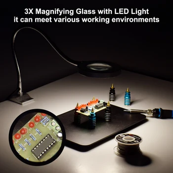 NEWACALOX 3X USB Apšviestas didinamasis stiklas 3 Spalvų LED Šviesos Didinamojo Stiklo Litavimo Įrankis Loupe Lentelės Įrašą Lempa
