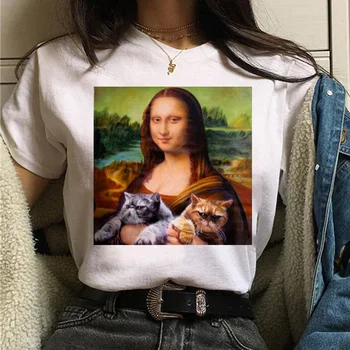 Katinas Van Gogas t-shirt moterų menas spausdinti aliejaus tapybai gražus ir juokingas t-shirt 90-ųjų animacinių filmų ulzzang atsitiktinis top marškinėliai moterims