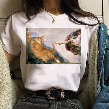 Katinas Van Gogas t-shirt moterų menas spausdinti aliejaus tapybai gražus ir juokingas t-shirt 90-ųjų animacinių filmų ulzzang atsitiktinis top marškinėliai moterims