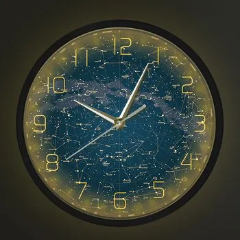 Vakare Sky Žemėlapis Garso Aktyvuotas LED Apšvietimas Sieninis Laikrodis Šiaurės Pusrutulyje Žvaigždžių Diagramos Silent Valomas Naktį Šviesos Sieninis Laikrodis