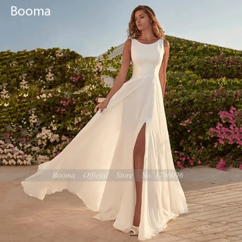 Paprasta Dramblio Kaulo Šifono Vestuvių Suknelės Scoop Aukštos Ritininės-Line Nuotakos Suknelės Backless Cutaway Pusių Nėrinių Diržas Ilgas Vestuvių Suknelės