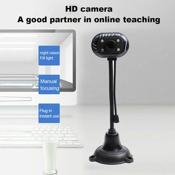 Webcam USB HD Kamera, 480P USB 2.0 Su 4 LED Žibintai, Web Cam Lankstus Rotacinis Su Mikrofonu PC Nešiojamąjį Kompiuterį