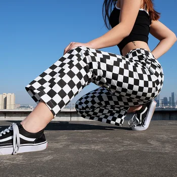 Punk Pledas Tiesiai Pločio Kojų Kelnės 2019 Moterų Šaškių Atsitiktinis Palaidų Ilgos Kelnės Apačioje Femme Sweatpants Hip-hop Pantalon