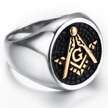 Vyrai Juodojo Aukso Iškilumo Antspaudu Freemason Masinu Žiedas, Nerūdijančio Plieno Žiedas Naujas
