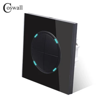 Coswall 4 Gauja 1 Būdas Atsitiktiniai Spauskite On / Off Sienų apšvietimo Jungiklis Su LED Indikatorius Riteris Black Crystal Grūdinto Stiklo Skydelis
