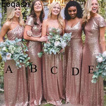 Sparkly Rose Gold Bridesmaid Suknelę 2020 Pigūs Ilgai Undinė Užsakymą Blizgučiais Vestuvių Svečių Suknelė Oficialią Šalies Plus Size