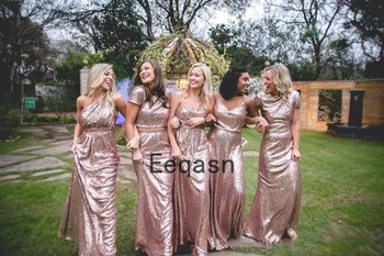 Sparkly Rose Gold Bridesmaid Suknelę 2020 Pigūs Ilgai Undinė Užsakymą Blizgučiais Vestuvių Svečių Suknelė Oficialią Šalies Plus Size