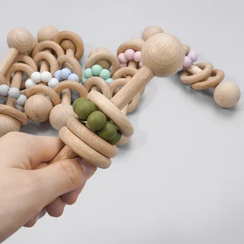 Pritaikytas Kūdikio Silikono Medienos Molinis Kūdikių Teether Dantų žiedas Žaislai, vaikų Vertus-Cranked Mediniai silikono Fitneso Žaislai