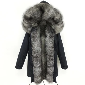 2020 naujas Žiemos Nekilnojamojo Triušio Kailio Įdėklas Natūralių Kailių Apykaklės Gobtuvu Nekilnojamojo Fox Fur Coat Ilgai Parko Moterų Storas Šiltas Parkas Streetwear