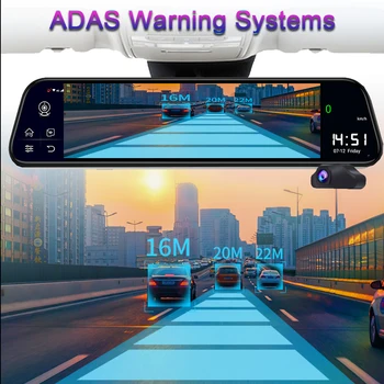 4 Kanalų 360° Panoraminis Vaizdas Android 12 Colių galinio vaizdo Veidrodis Smart Car DVR Kameros ADAS Brūkšnys Cam 4G GPS Wifi Vaizdo įrašymas